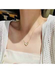 1 Set minimalistischer persönlicher kleiner weißer Muschel Herz Edelstahl Halskette und Ohrringe Schmuckset, geeignet für den täglichen Gebrauch von Frauen, Partys oder als Muttertagsgeschenk