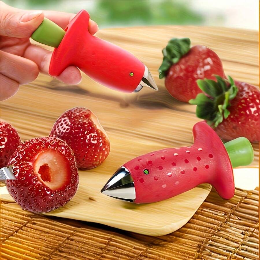 1 Piece Strawberry Sheller Tool-Easy-To-Use Stainless Steel Corer With Red Handle For Easy Kitchen Preparation And Stem Removal From New Fresh Strawberry - 不銹鋼 - 查看 1