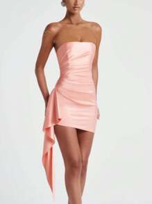 Vestido mini elegante y sexy de satén con pliegues, drapeado y volantes para fiestas, bodas y festivales