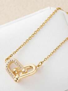 1 pezzo Collana con pendente in acciaio inossidabile, design elegante a fermaglio d'oro, semplice pendente ovale aperto, regalo di gioielleria per ragazze
