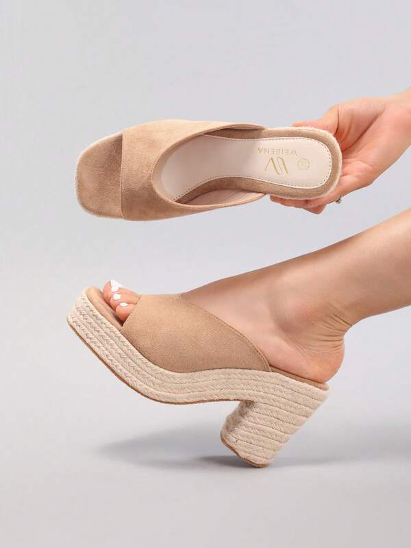 Women's Rope Platform Thick Strap V-Toe Open Summer Beach Vacation Casual High Heel Slide Sandals, Fashion Daily Wear