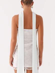 Women Sequin Beaded Tube Mini Dress With Scarf Sets Y2k Sparkly Floral Strapless Bodycon Short Dress Glitter Off Shoulder Sleeveless Backless Going Out Dresses Cocktail Party Clubwear - 白色 - 查看 2