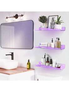 Estantes flotantes acrílicos de arcoíris, baldas de pared de 15 pulgadas para guarderías, organizador de pared para libros, juguetes, cosméticos, para baño, dormitorio, sala de estar, 4 unidades, morado - Morado - Ver 5