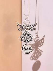 1pc Angel Car Rearview Mirror Hanging Decoration, Engraved "Where You Go, His Angel Protects You", Gift