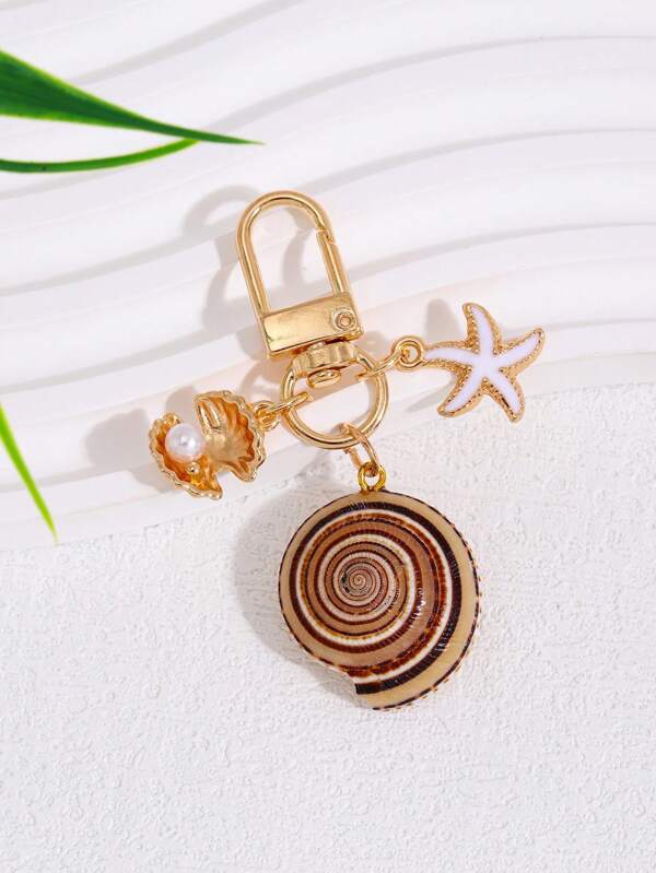 1pc Natural Asymmetrical Seashell & Starfish Charm Pendant Bag Accessory Y2K