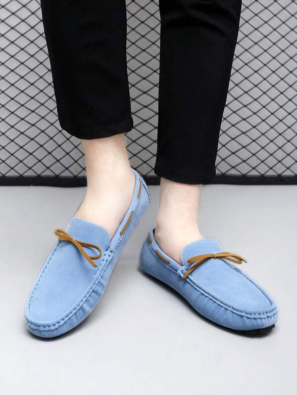 2025 Handmade Loafers For Men, Korean Casual Suede Leather Slip-On Flats,Soft Sole Women's Slouchy Shoes, Unisex Driving, Casual, Solid Color, Bowknot, Suitable For Wedding, Party, Office, Outdoor, All Seasons