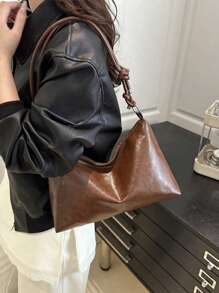 Bolsa de ombro estilo hobo, minimalista e luxuosa, de cor sólida, com nó, bolsa de ombro minimalista, em formato de crescente, versátil para uso diário feminino na primavera e no verão