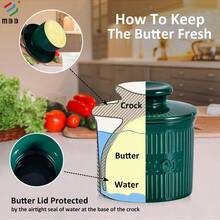 Ursword 1 Set Butter Crock With Lid For Countertop, Unique Ceramic French Butter Dish For Spreadable Soft Butter, Butter Container Holder With A Water Seal, Housewarming Gift, Kitchen And Home Decor, Different 6 Colors Available