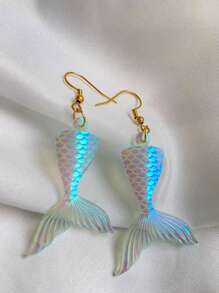 1 par de pendientes elegantes y encantadores con diseño de sirena, pendientes iridiscentes con diseño de océano, pendientes de verano con tema oceánico, hechos de material acrílico, ligeros y con estilo, perfectos para la playa, un gran regalo para seres queridos y amigos