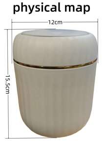 1PCOne-Piece Small Office Trash Can, Plastic Trash Can With Lid, 16.5cm High, Small Trash Can For Desktop And Coffee Area, White, Kitchen, Bathroom, Family, Household Items