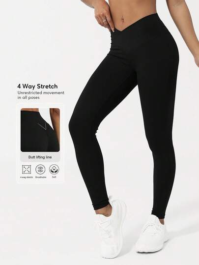 Sodalemon Kvinnor Utan Framsömmar V-Kors Midja Tajta Sportbyxor Lyft Rumpor Fitness Yoga Leggings Tights