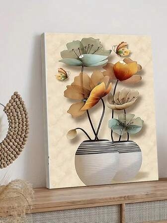 1 件抽象花卉墙艺术海报，高品质帆布墙艺术，图片印刷墙艺术品，现代家居装饰艺术，复古蝴蝶壁画，帆布礼物，非常适合家庭、客厅、卧室、办公室、浴室、厨房装饰 - 可选带框