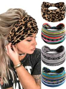 1 Stück breite Boho Stirnbänder für Frauen, große Leoparden-Muster geknotete Stirnbänder, weicher dehnbarer Stoff Haarband, große afrikanische Stil Kopfbänder Haarzubehör, Turban Kopfbedeckung für Yoga, Training, Laufen, perfektes Geschenk für Freundin, Muttertag, Geburtstag