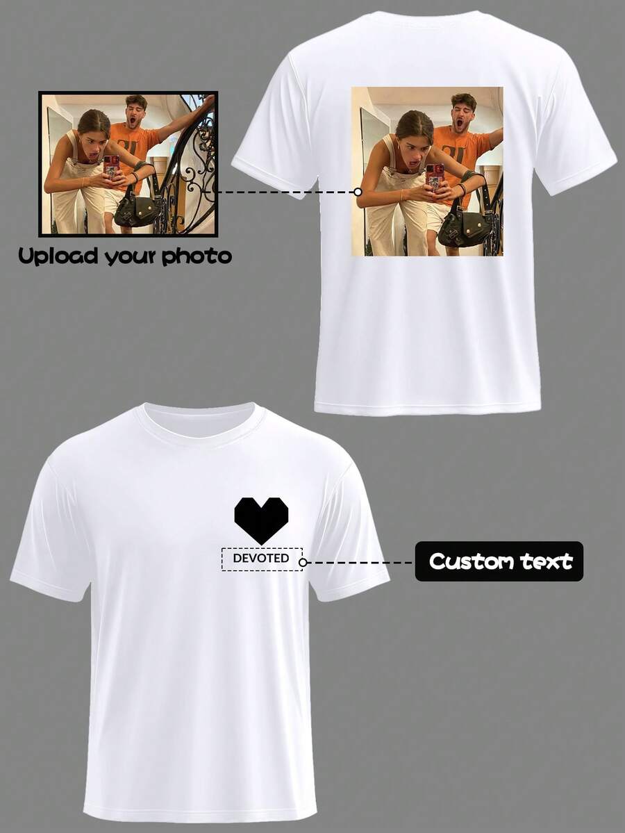 定制图案男士 T 恤、个性化照片/文字男士秋季圆领 T 恤、定制您的文字/姓名/祝福、上传您的自拍/合影/情侣/宠物、黑色 T 恤、生日/情人节/父亲节/派对周年纪念定制设计、生日礼物、节日礼物、周年纪念礼物、秋季男士上衣、夏季服装、夏季男士短袖 T 恤