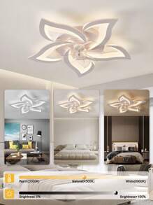 220V White LED Ceiling Fan Light - 5 Heads With Petals, Suitable For Living Room, Bedroom, Dining Room, Indoor Home Lighting Decoration, Wind Speed 1-6 Adjustable, With Remote Control