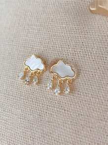 1 Pair Of Pearl Cloudburst Teardrop Zirconia Tassel Earrings For Women