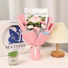 1pc Rose Flower Bouquet Knitted Craft, Romantic Gift For Girlfriend/Best Friend, Practical Yarn Rose Bouquet Birthday Gift