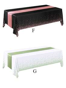 2 paquetes de juegos de mantel desechable de plástico y camino de mesa de satén, mantel blanco con puntos plateados y camino de mesa de satén plateado para bodas, cumpleaños, aniversarios, Navidad, Año Nuevo y fiestas
