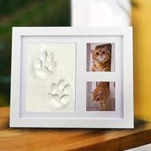 1-Piece Dog, Cat, And Pet Paw Print Souvenir Set And Photo Frame Souvenir - Premium Wooden Photo Frame, Paw Print Clay Mold, And Additional Template, Gift Souvenir (Random Color)