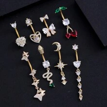 1pc Thick 0.03μ White Gold Plated Copper Zirconia Heart Shaped Stylish Sexy Belly Button Ring