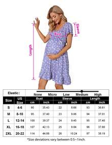 Yesfashion Women's Maternity Short Sleeve Ruffle Dress V Neck Summer Casual Smocked Flowy Midi Dress For Baby Shower Photoshoot - 紫底小白花 - 查看 5