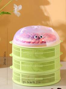 1pc New Hollow Out Food Cover, Multi-Layer Vegetable Washing Basket, Dustproof & Anti-Fly Leftover Food Storage Cover, Cartoon Cat Perforated Food Dome With Lid, For Table, Summer