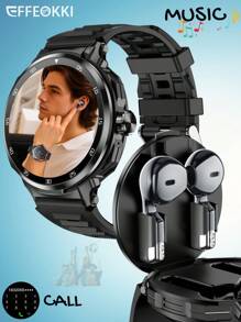 EFFEOKKI EFFEOKKI 2-In-1 Smart Watch With Earbuds Inside For Men, Popular Fitness Watch With Earphones, Integrated Earbuds, Alarm, NFC, High-Quality 2-In-1 Design Smartwatch, Compatible With Iphone Android Smartphone