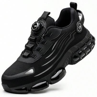 Men's Industrial Warehouse Work Shoes, Outdoor Sports Comfortable Breathable Boots, Anti-Smash, Anti-Puncture Steel Toe Shoes, Rotary Buckle Labor Protection Shoes (Run Small By Half Size)