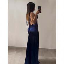 2025 American Hot New Dress Summer High-Grade Y2K Sexy Backless Spaghetti Straps Hot Girdress Casual Womenwear - Dark Blue - 查看 2