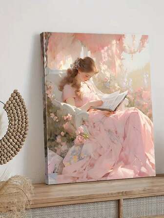 1pc Canvas Wall Arts Poster A Dreamy Scene Of A Woman Reading In A Flower-Filled Garden, Enhanced By A Solid Wood Frame, Perfect For A Tranquil, Elegant Space That Inspires Calmness, Creativity, And Reflection, Ready To Hang,Optional Framed