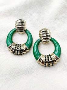 时尚复古优雅个性百搭高端创意色块几何空心圆形设计耳环 - 白色 - 查看 10