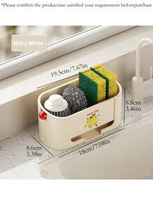1pc Kitchen Sink Organizer Caddy, Multipurpose Cleaning Tools Storage Box For Sponge, Cloth, Steel Ball, Pot Brush, With Drainage Rack, Large Capacity Countertop Storage Rack, Creative Kitchen Storage Box