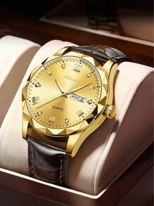 1pc Men Watches, A Stylish Casual Sports Quartz Watch With A Pu Leather Strap. It Is Suitable For Wearing On Occasions Such As Work, Travel, And Business Activities. It Is A Daily Ornament, A Men's Present, A Festival Gift, An Eid Al-Adha Gift For Family And Friends, And A Father's Day Gift.