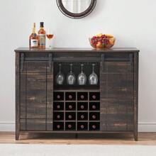 LIZHOUMIL Farmhouse Home Bar Cabinet With Storage, 47.2 Inch Large Home Bar Unit With 8 Wine Racks, Indoor Wine Bar And Liquor Bar Cabinet With Barn Door And Footrest For Dining Room