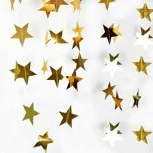 1 Set 4m Rose Gold/Gold Shiny Star Shaped Round Sequins Hanging Flag, Suitable For Birthday Decorations, Wedding, Graduation, Room Decor