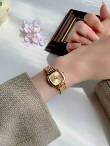 1 pièce Montre à quartz pour femme de style vintage français avec bracelet en bambou doré, petit cadran. Montre élégante et délicate, de taille compacte, convenant pour un port quotidien, des événements formels et comme accessoire décoratif pour le poignet - Taille Unique - Voir 12