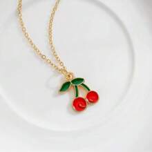 Biokia 1 pièce Collier avec cerise et agate rouge pour étudiants, cadeau mignon pour les filles
