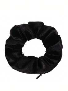 Velvet Hair Scrunchie With Hidden Zipper Pocket, Secret Compartment Elastic Hair Tie For Keys & Cash, Ponytail Holder Accessory - Black - View 13