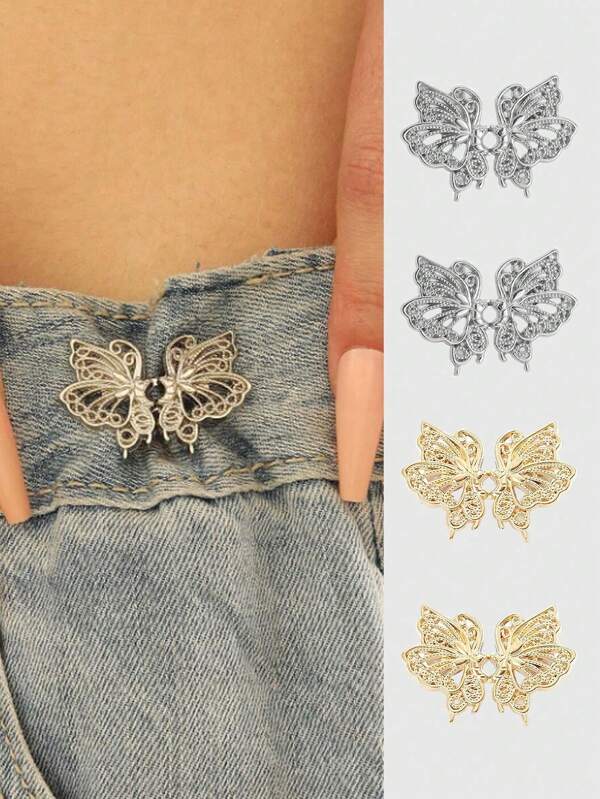 4pcs Adjustable Bowknot Waist Belt Buckle, Detachable Seamless Design To Change Waistband Size On Jeans Without Sewing, Waist Accessory