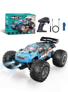 1 Stück RC Auto, 2,4GHz Hochgeschwindigkeits Geländewagen Monster Truck, 25km/h Funkfernsteuerungsauto mit Karosserieleuchten und aufladbarem Akku, für Weihnachten, Kinder & Einsteiger, geeignet für Jungen von 3-12 Jahren (Blau/Grün)