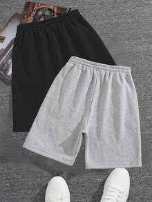 2pcs Boys & Teens Outdoor Sports Loose Pockets Casual Bermuda Shorts, Indoor Relaxing Milk Silk, Suitable For Spring Summer Autumn - 黑色 - 查看 7