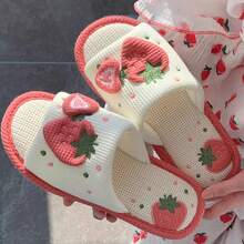 XIXITIAO 1 Pasang Sandal Dalam Ruangan Musim Semi/Panas, Motif Stroberi, Sandal Kasual Berbentuk Kartun Lucu dengan Ujung Terbuka dan Sol Lembut, Cocok untuk Sandal Rumah Dalam Ruangan dengan Sol Lembut - Red and White - View 12