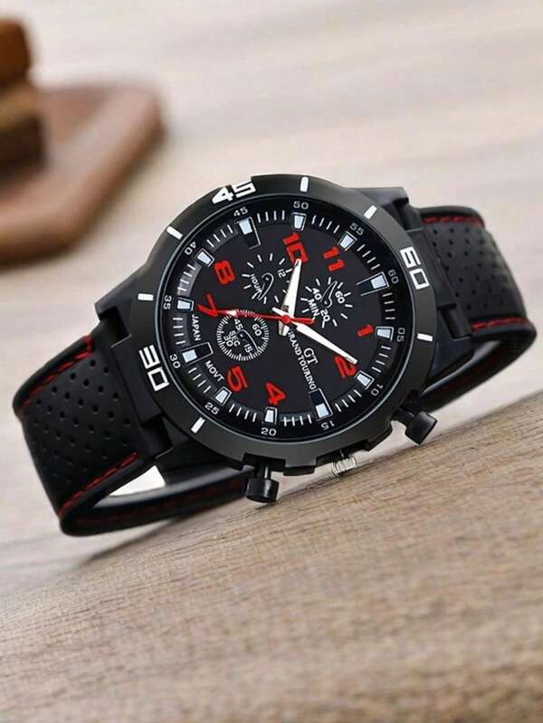 1 Piece/Set Men's Quartz Watch, Car Line, Casual And Personalized Silicone Strap, Sports Student Watch