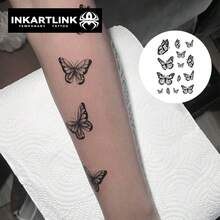INKARTLINK 非永久性纹身技术，多种蝴蝶图案临时纹身贴纸，手部/锁骨半永久性防水纹身贴纸，适合女性，自然哑光效果，持续 1-2 周 - 黑色 - 查看 3