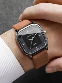 1 pièce Montre-bracelet à quartz classique pour hommes, style casual, cadran rectangulaire simple avec échelle, sans boîtier