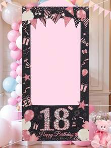 1件玫瑰金生日相框背景装饰，18/30/40/60/50岁生日拍照道具背景布，闪光生日装饰，生日横幅拍照道具，生日派对用品，生日派对装饰，生日装饰，家居装饰 - 玫瑰金 - 查看 4