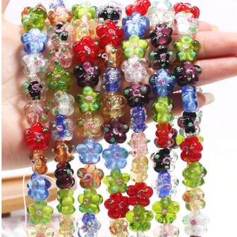 10pcs 15mm Multi-Color Transparent Glass Flower Beads, Czech Glass Beads Suitable For Bracelets, Necklaces, Phone Straps, Decorations, DIY Jewelry Making
