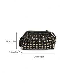 Nowa modna damska torba na ramię z nitami i solidnym PU z zamkiem błyskawicznym, stylowa torba typu crossbody, odpowiednia na randki, zakupy, uniwersalna