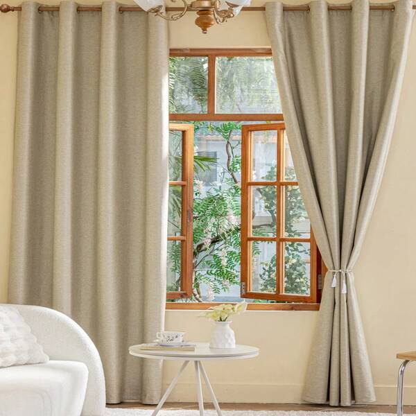 1pc Solid Solid Color Modern Minimalist Full Blackout Linen UV Protection Curtain, Suitable For Living Room, Bedroom, Study, Balcony & Various Room Types