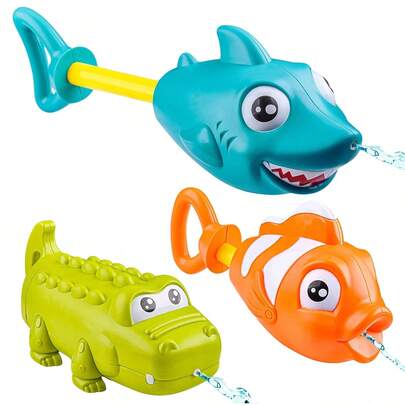 3pcs/Set Squirt Toys - Pull-Activated, Cartoon Animal Shaped Water Guns, Summer Outdoor Beach Swimming Pool Water Toys, Children's Water Guns, Water Blasters, Water Bubbles, Boys & Girls Bath Toys